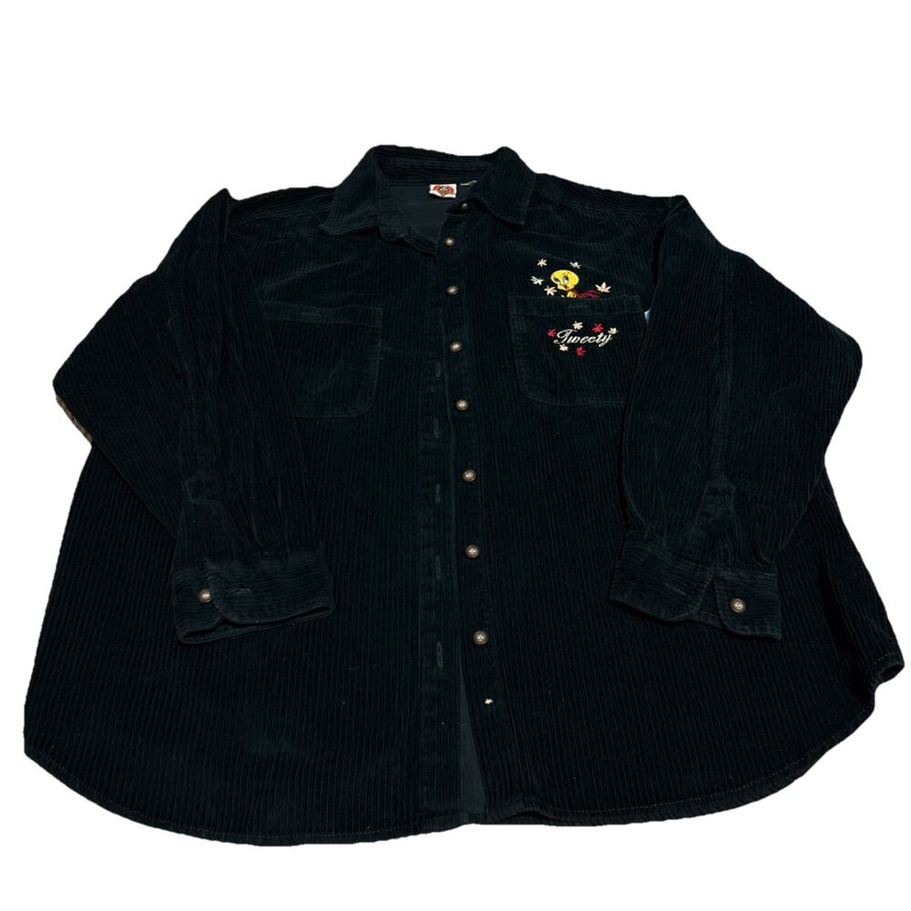 Vintage Loony Tunes Shirt Mens XL Green Corduroy Tweety Bird Cartoon 90s Y2K